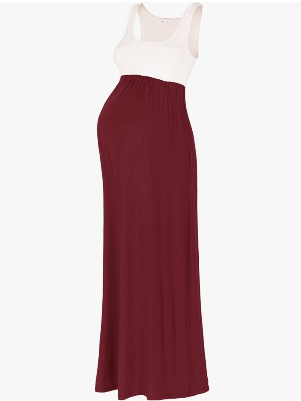 Sleeveless Maternity Maxi Skirt Dress in White and Burgundy